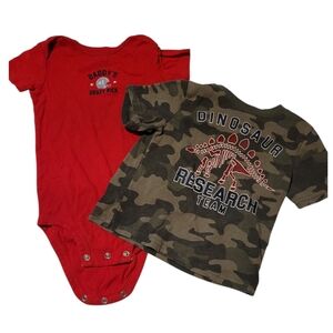 Carters/Garanimals Red Onesie Camouflage Dinosaur T-Shirt Set Size 18 Months